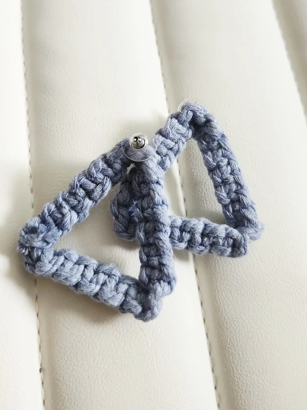 Macrame Earrings - Triangle Light Blue